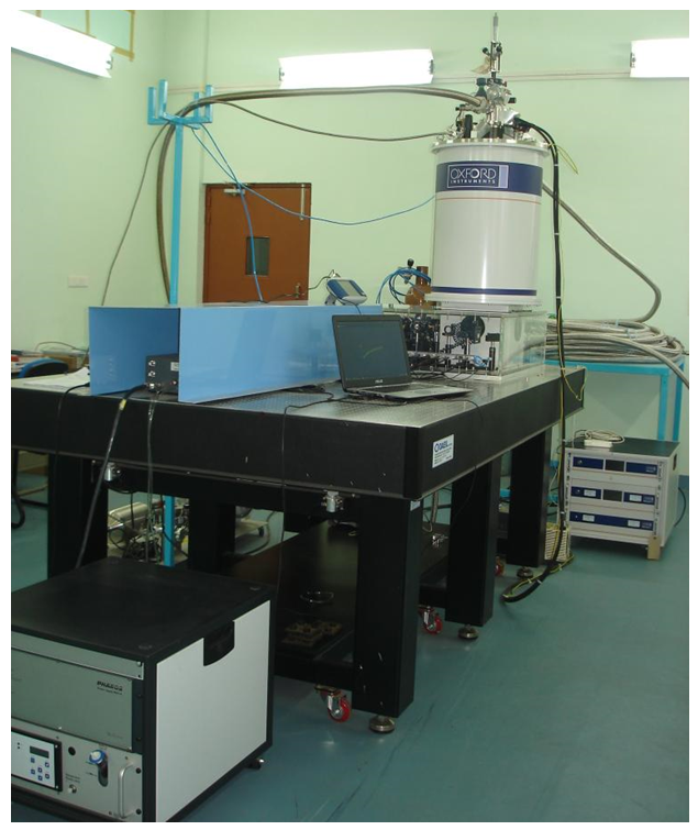 Figure 8: Experimental set-up for doing THz-TDS measurements at low temperatures.