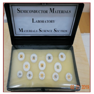 Photograph of 12 numbers of GaAs PIN
photodetectors with element size varying from 100 µmm to 6
mm diameter